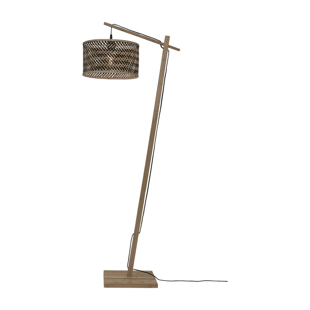 Lampadaire en bambou naturel avec abat-jour en bois noir et naturel 150x32 cm Java - Good & Mojo - The Cool Republic