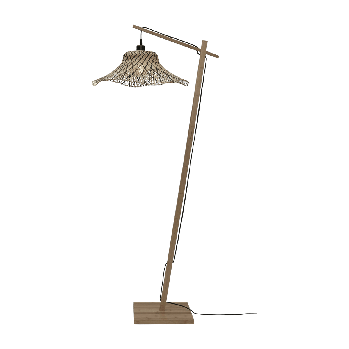 Lampadaire en bambou naturel avec abat-jour en bois noir et naturel 150x50 cm Ibiza - Good & Mojo - The Cool Republic