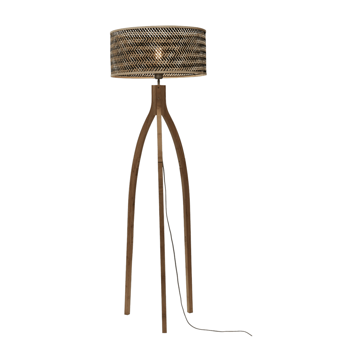 Lampadaire en bambou naturel avec abat-jour en bois noir et naturel 150x50 cm Java - Good & Mojo - The Cool Republic