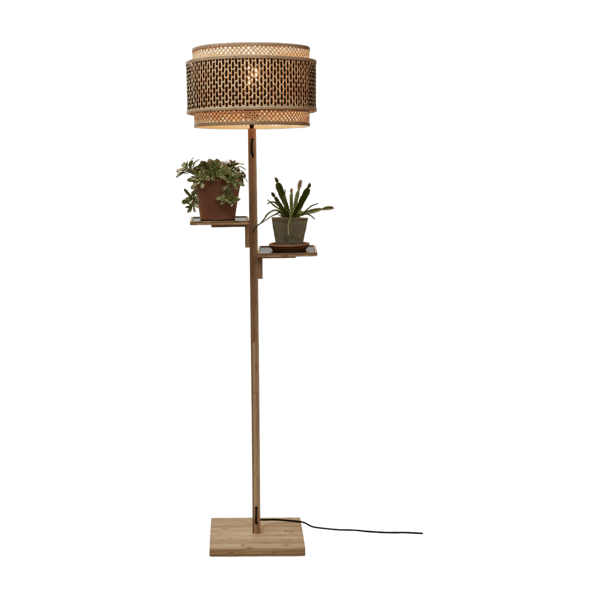 Lampadaire en bambou naturel avec abat-jour en bois noir et naturel 160x40 cm Bhoutan - Good & Mojo - The Cool Republic