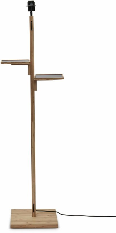 Lampadaire en bambou naturel avec abat-jour en bois noir et naturel 160x40 cm Bhoutan - Good & Mojo - The Cool Republic