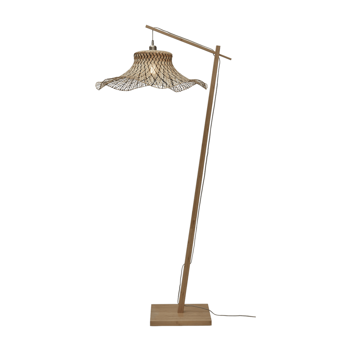 Lampadaire en bambou naturel avec abat-jour en bois noir et naturel 176x65 cm Ibiza - Good & Mojo - The Cool Republic