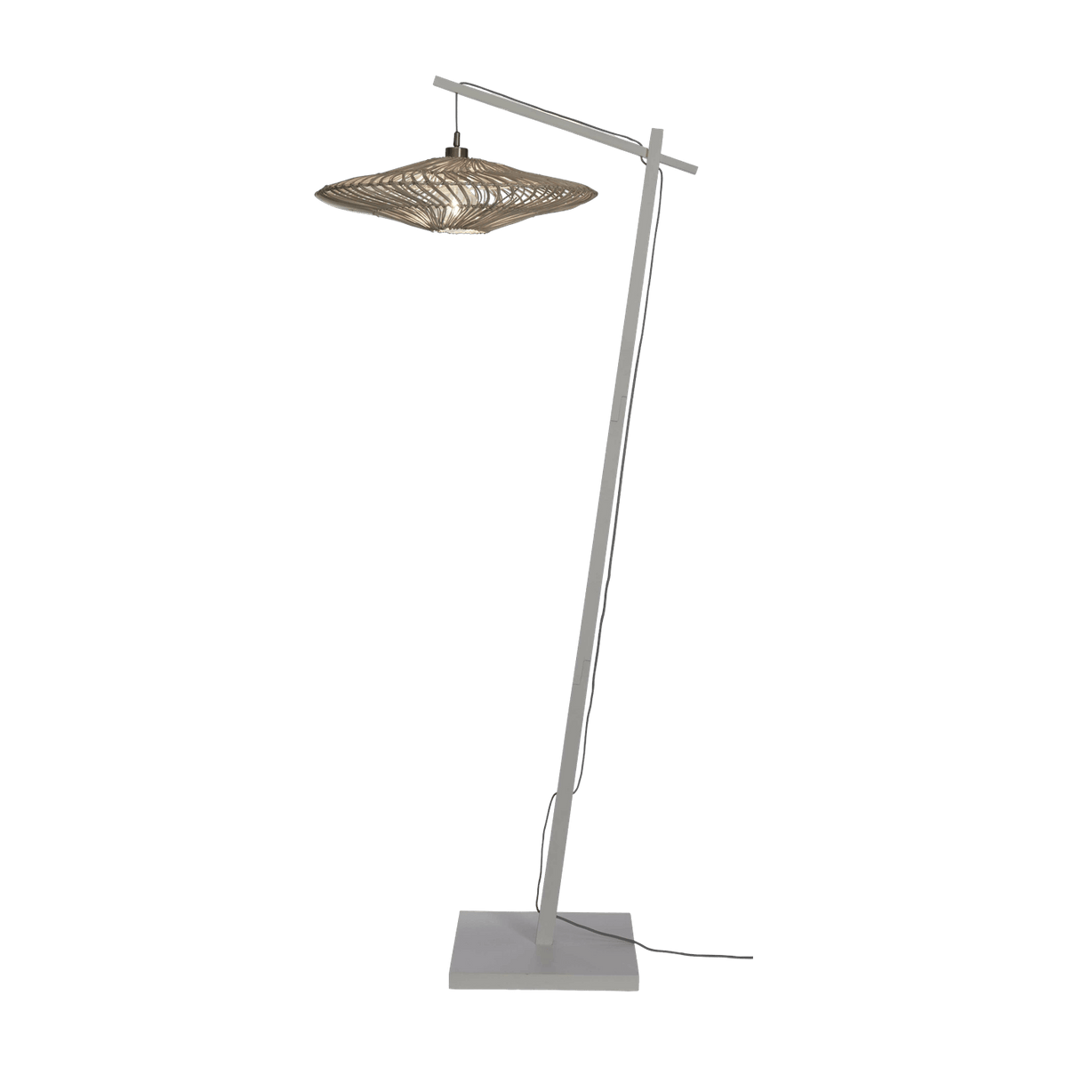 Lampadaire en bambou noir avec abat-jour en bois blanc 176x55 cm Zanzibar - Good & Mojo - The Cool Republic