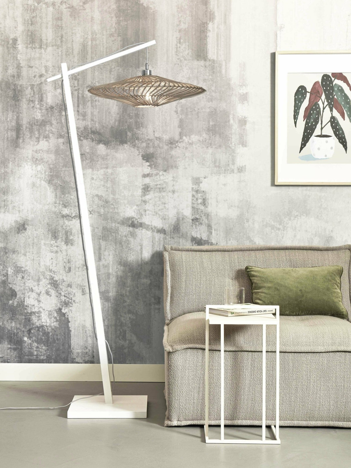 Lampadaire en bambou noir avec abat-jour en bois blanc 176x55 cm Zanzibar - Good & Mojo - The Cool Republic