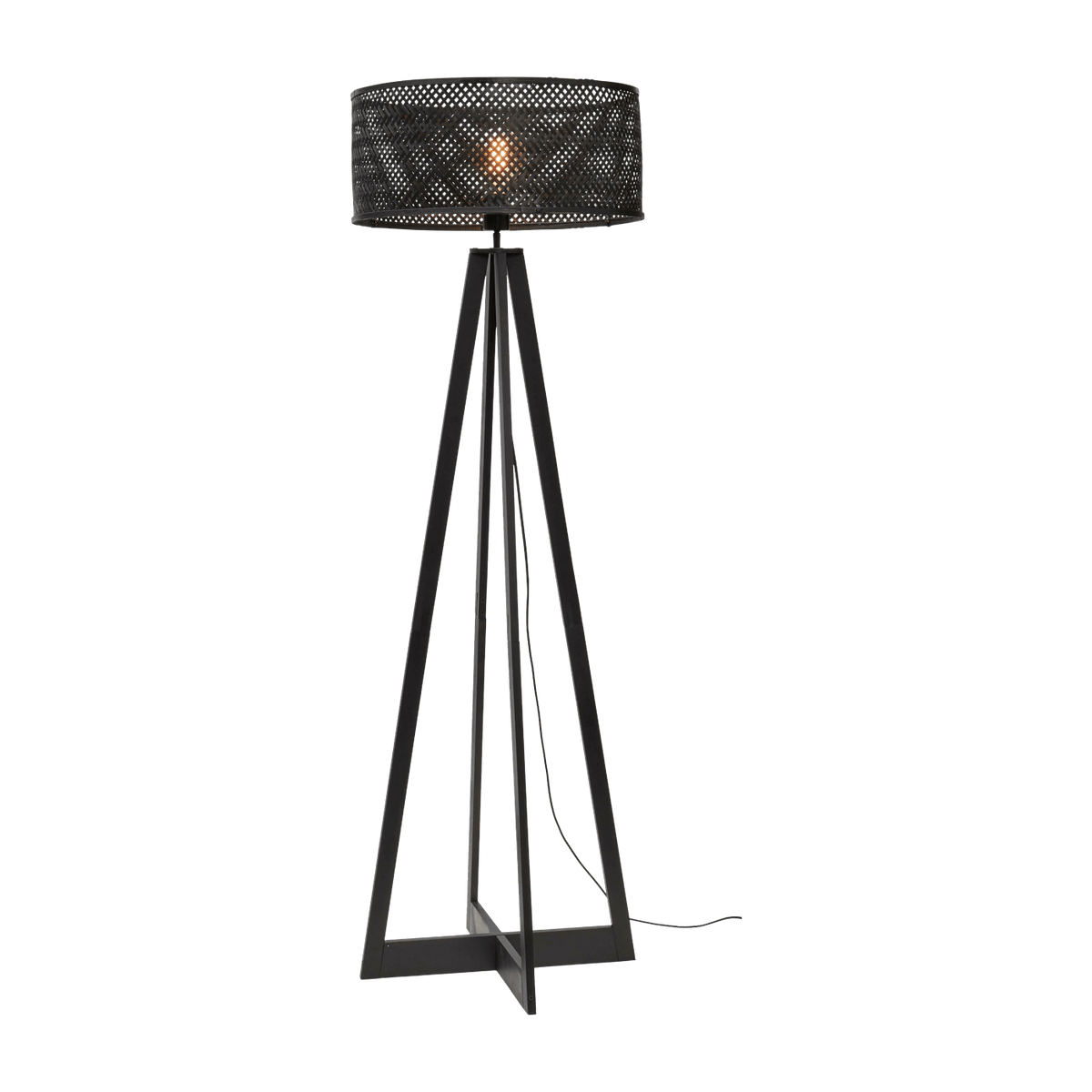 Lampadaire en bambou noir avec abat-jour en bois noir 145x50 cm Java - Good & Mojo - The Cool Republic