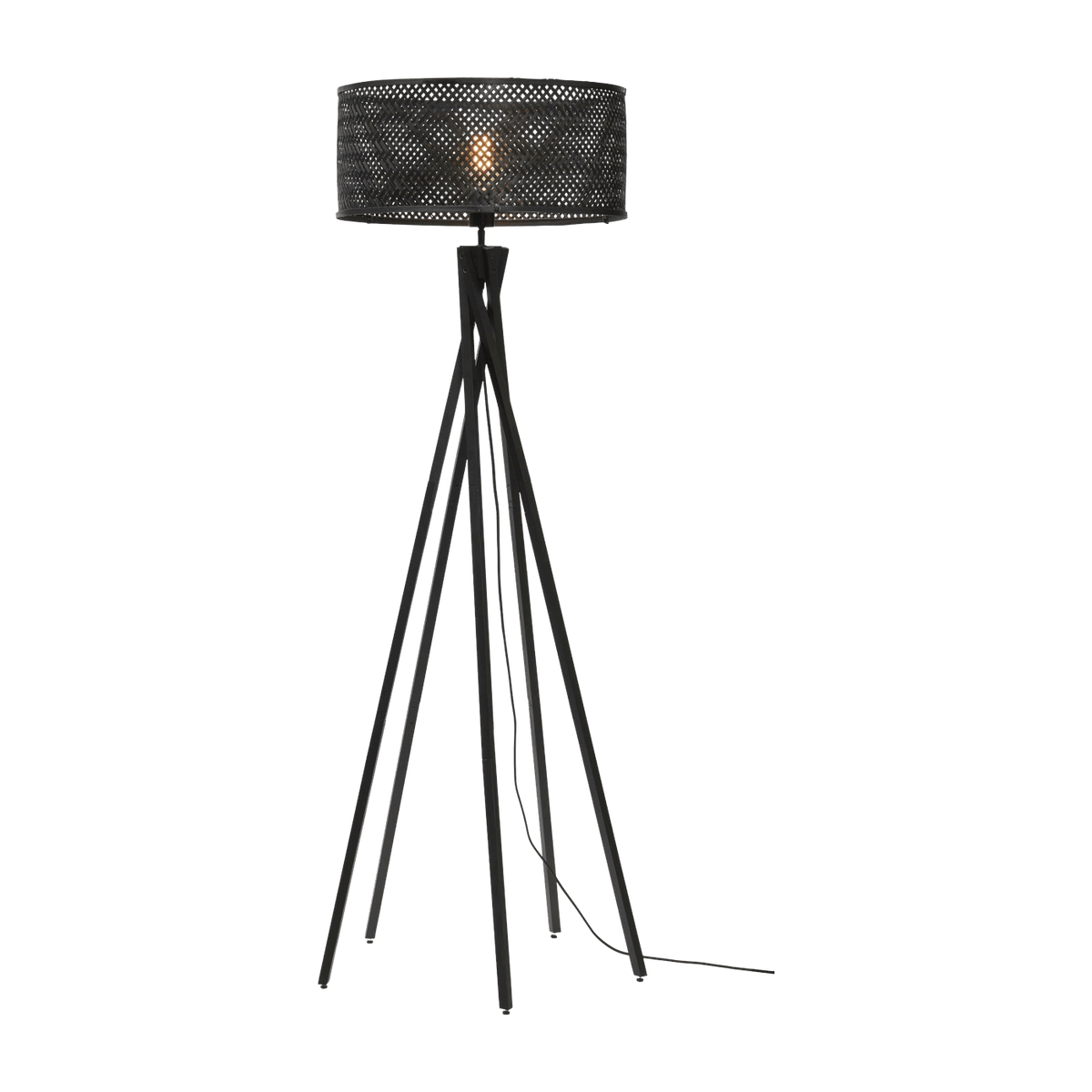Lampadaire en bambou noir avec abat-jour en bois noir 146x50 cm Java - Good & Mojo - The Cool Republic