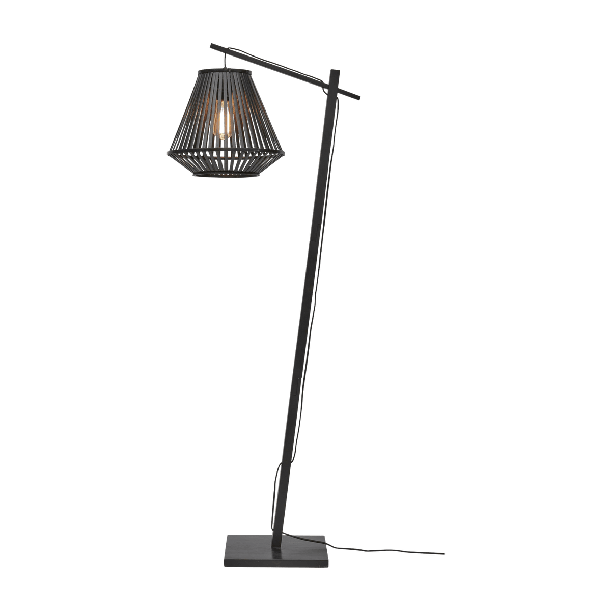 Lampadaire en bambou noir avec abat-jour en bois noir 150x30 cm Merapi - Good & Mojo - The Cool Republic
