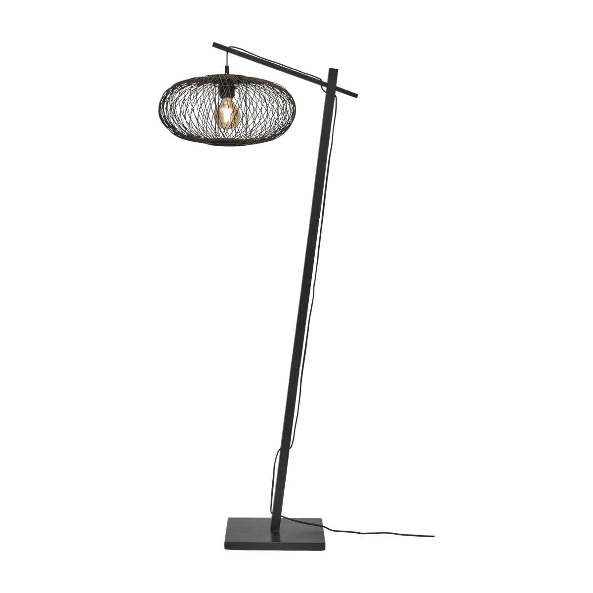 Lampadaire en bambou noir avec abat-jour en bois noir 150x40 cm Cango - Good & Mojo - The Cool Republic