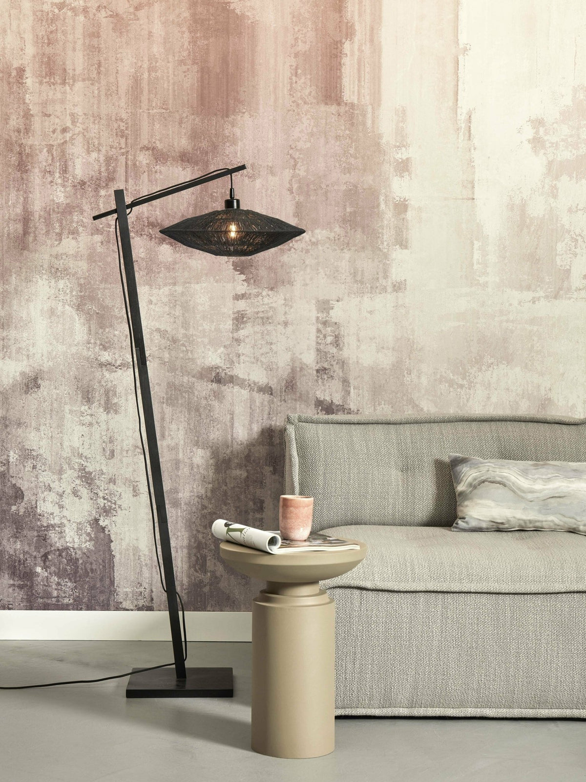 Floor Lamp Iguazu S Bamboo Bl. H.150Cm/Shade 40X12Cm Jute. Black - Good & Mojo - The Cool Republic