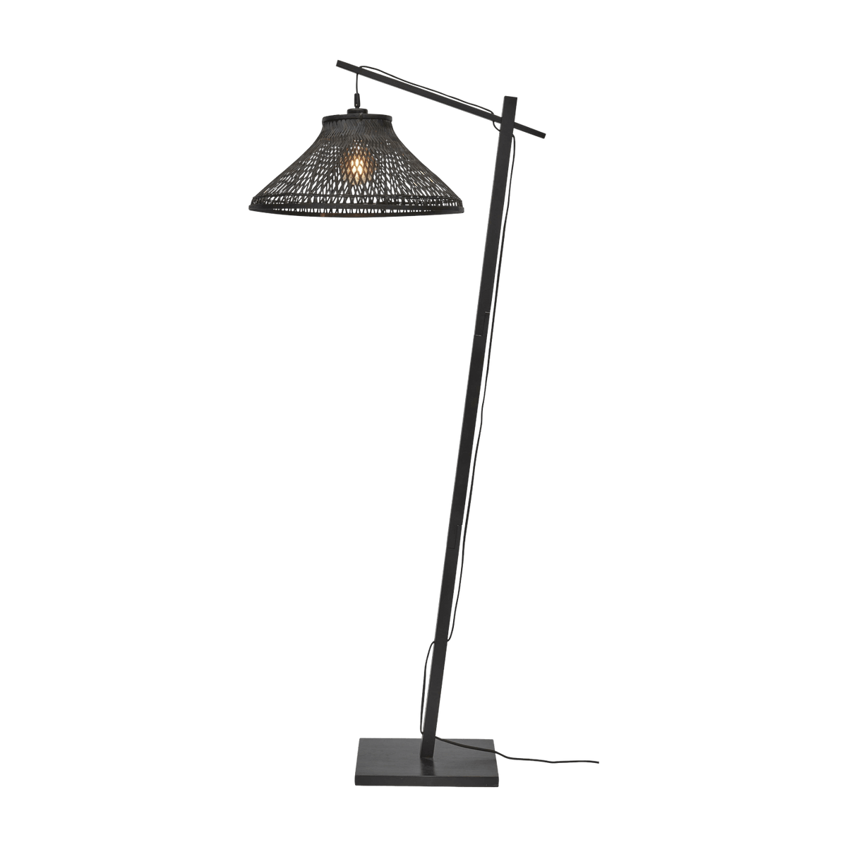 Lampadaire en bambou noir avec abat-jour en bois noir 150x45 cm Tahiti - Good & Mojo - The Cool Republic