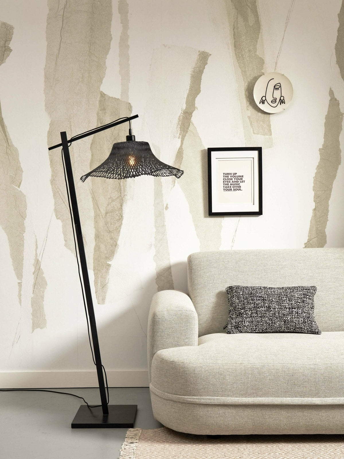 Floor Lamp Ibiza S Bamboo Wavy Bl. H.150Cm/Shade 50X15Cm. Black - Good & Mojo - The Cool Republic