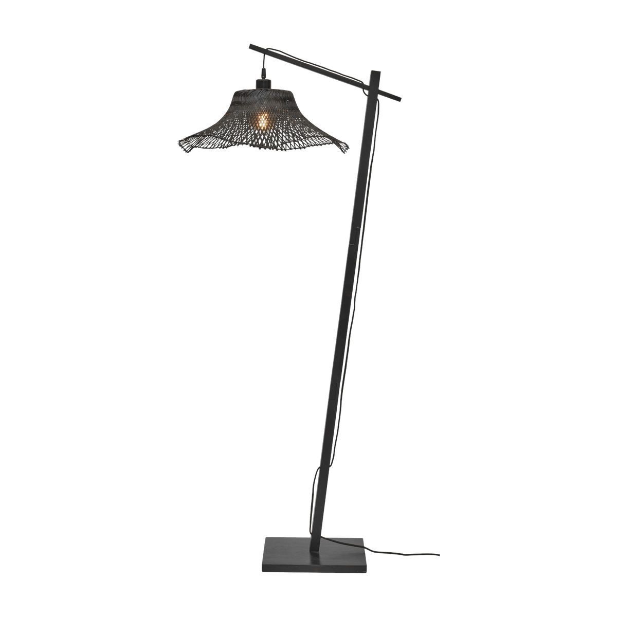 Lampadaire en bambou noir avec abat-jour en bois noir 150x50 cm Ibiza - Good & Mojo - The Cool Republic