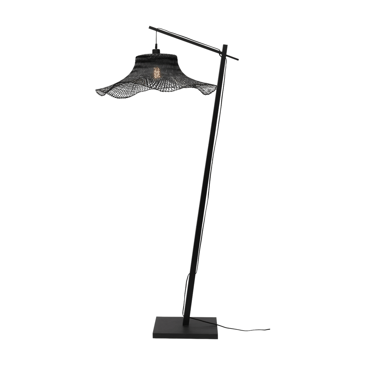 Lampadaire en bambou noir avec abat-jour en bois noir 176x65 cm Ibiza - Good & Mojo - The Cool Republic