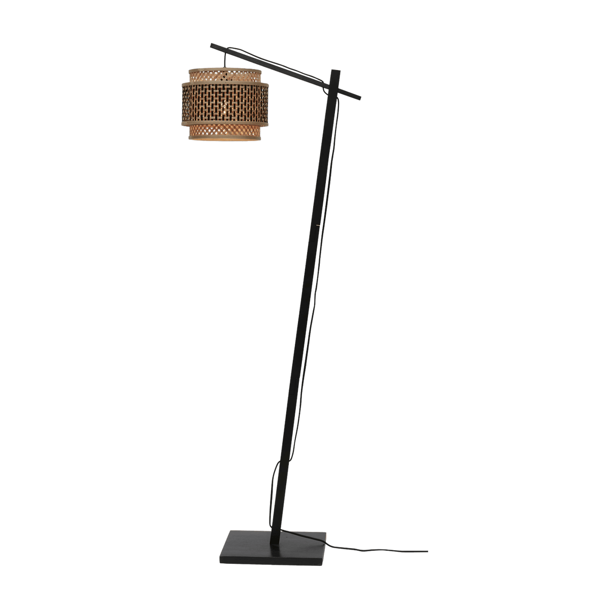Lampadaire en bambou noir avec abat-jour en bois noir et naturel 150x25 cm Bhutan - Good & Mojo - The Cool Republic