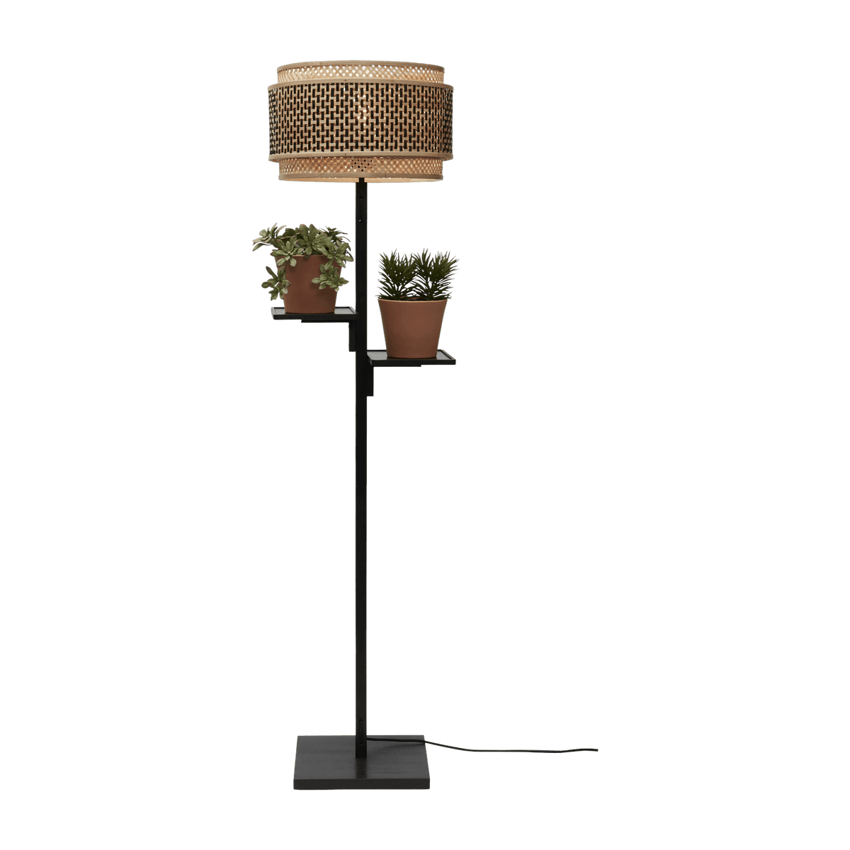 Lampadaire en bambou noir avec abat-jour en bois noir et naturel 160x40 cm Bhoutan - Good & Mojo - The Cool Republic