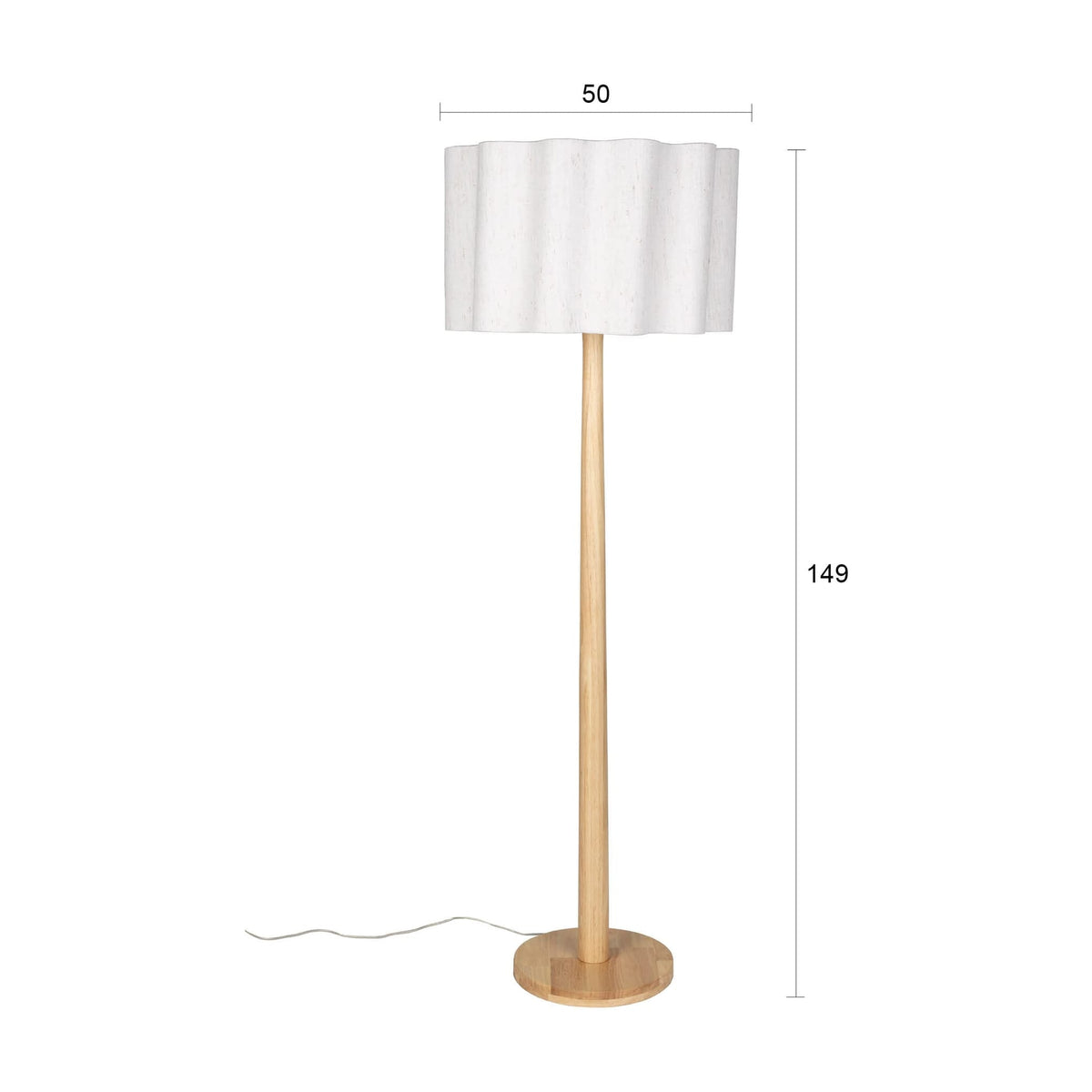Lampadaire en bois d’hévéa et tissu blanc 149cm Scallop - Dutchbone — vue 9