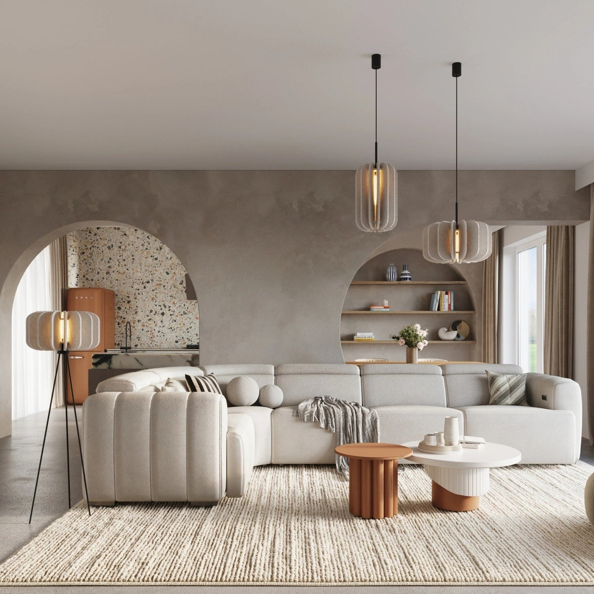 Lampadaire en feutre beige et acier noir 45x134cm Mula - Sollux - The Cool Republic