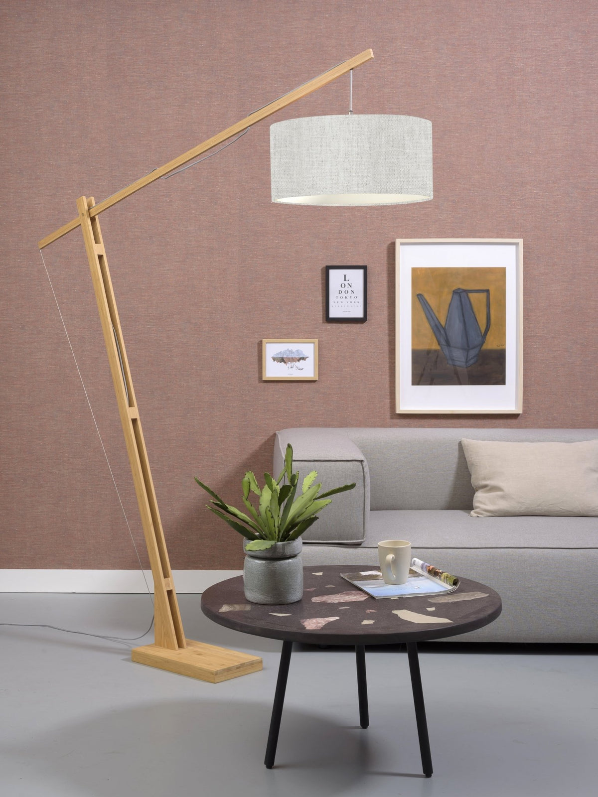 Lampadaire gris en bambou et lin Montblanc - Good & Mojo - The Cool Republic