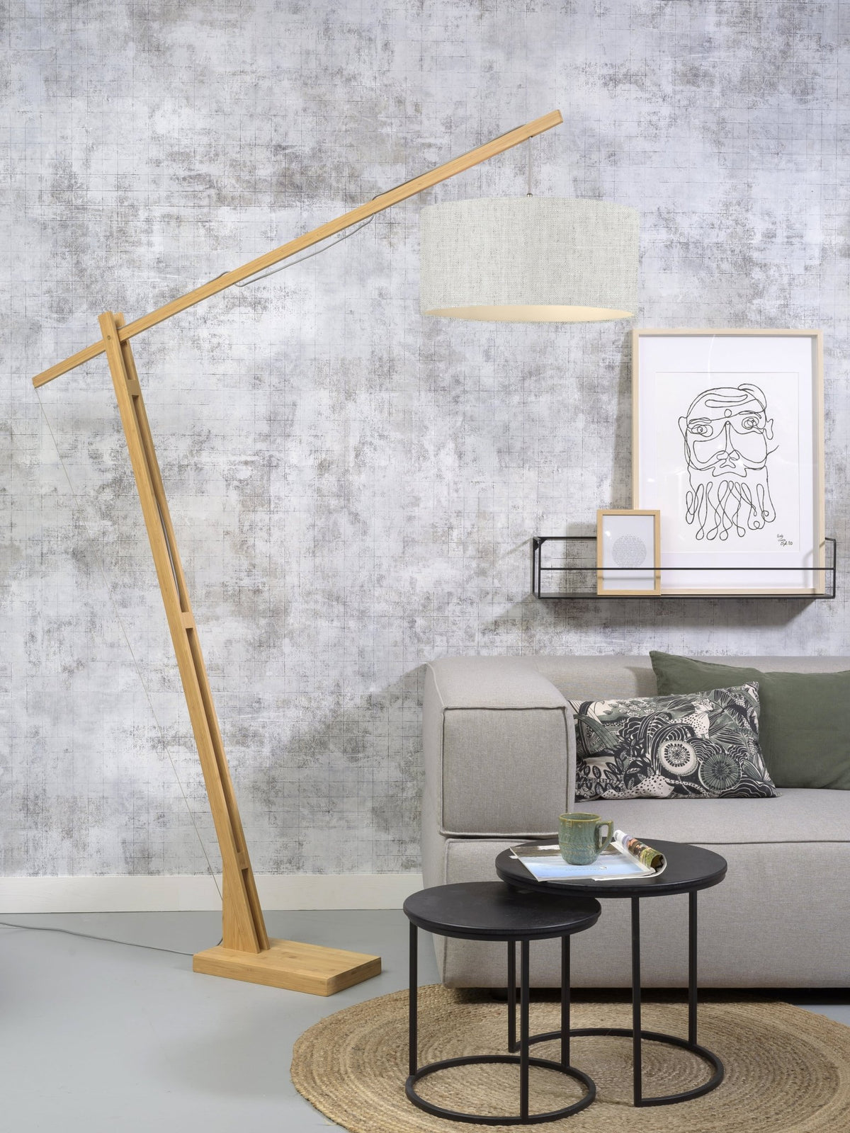 Lampadaire gris en bambou et lin Montblanc - Good & Mojo - The Cool Republic