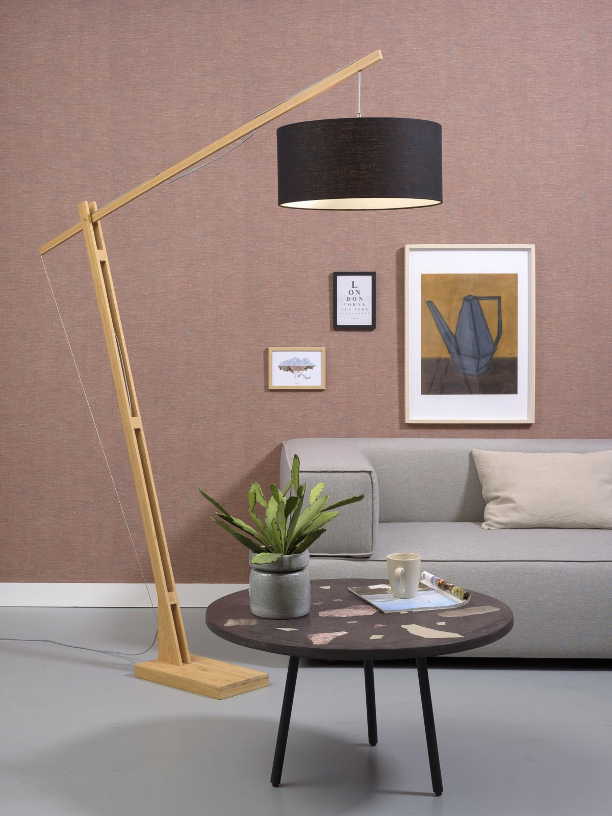 Lampadaire noir en bambou et lin Montblanc - Good & Mojo - The Cool Republic