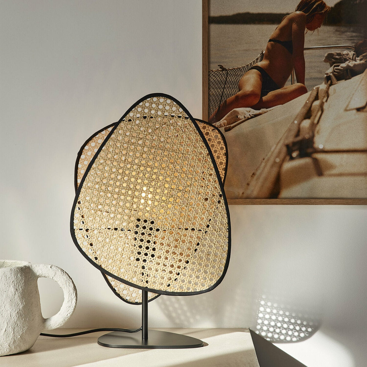 Lampe à poser 2 écrans en cannage 33 x 18 x 51 cm Screen - Market set - The Cool Republic