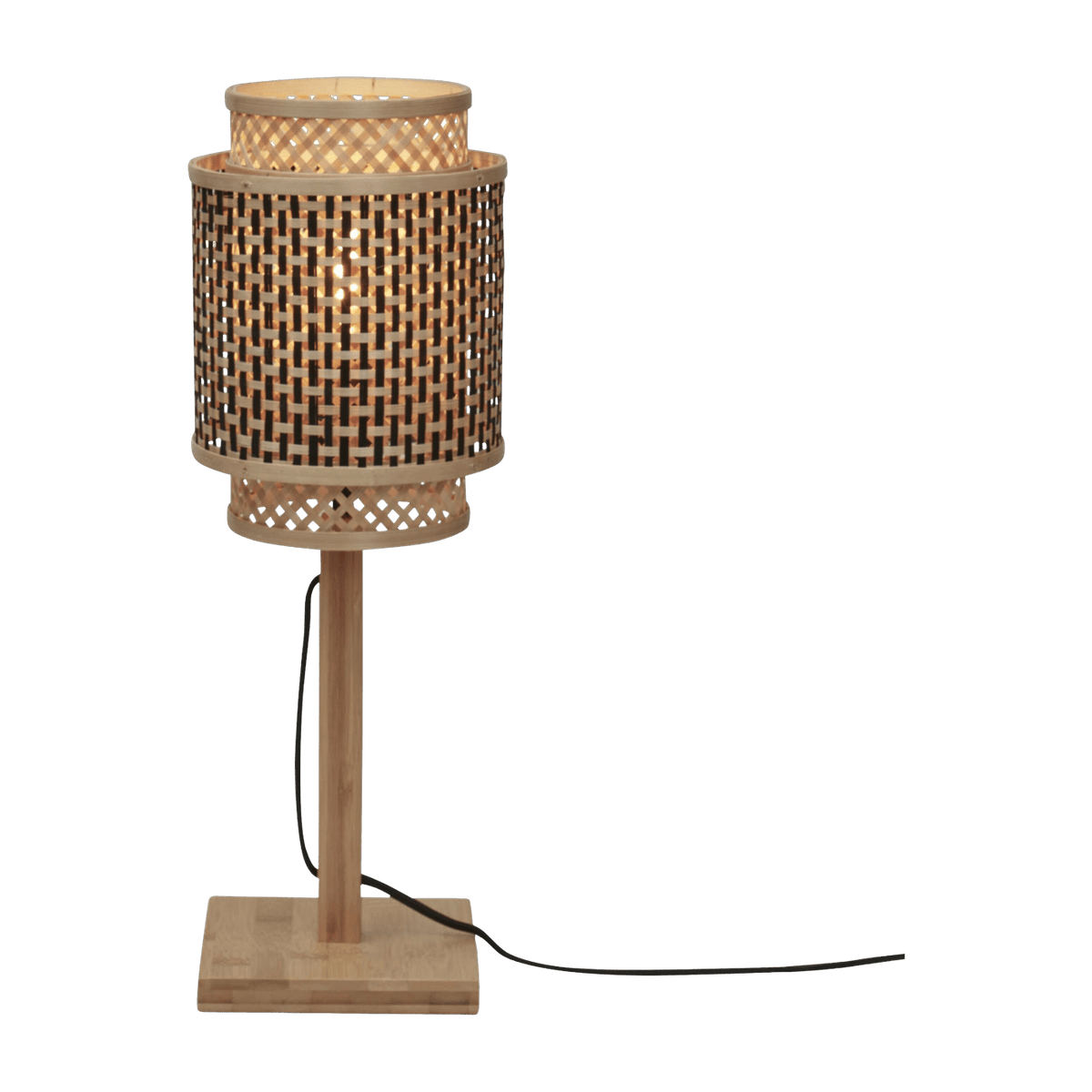 Lampe à poser en bambou naturel avec abat-jour en tube noir et naturel 18x25 cm Bhutan - Good & Mojo - The Cool Republic
