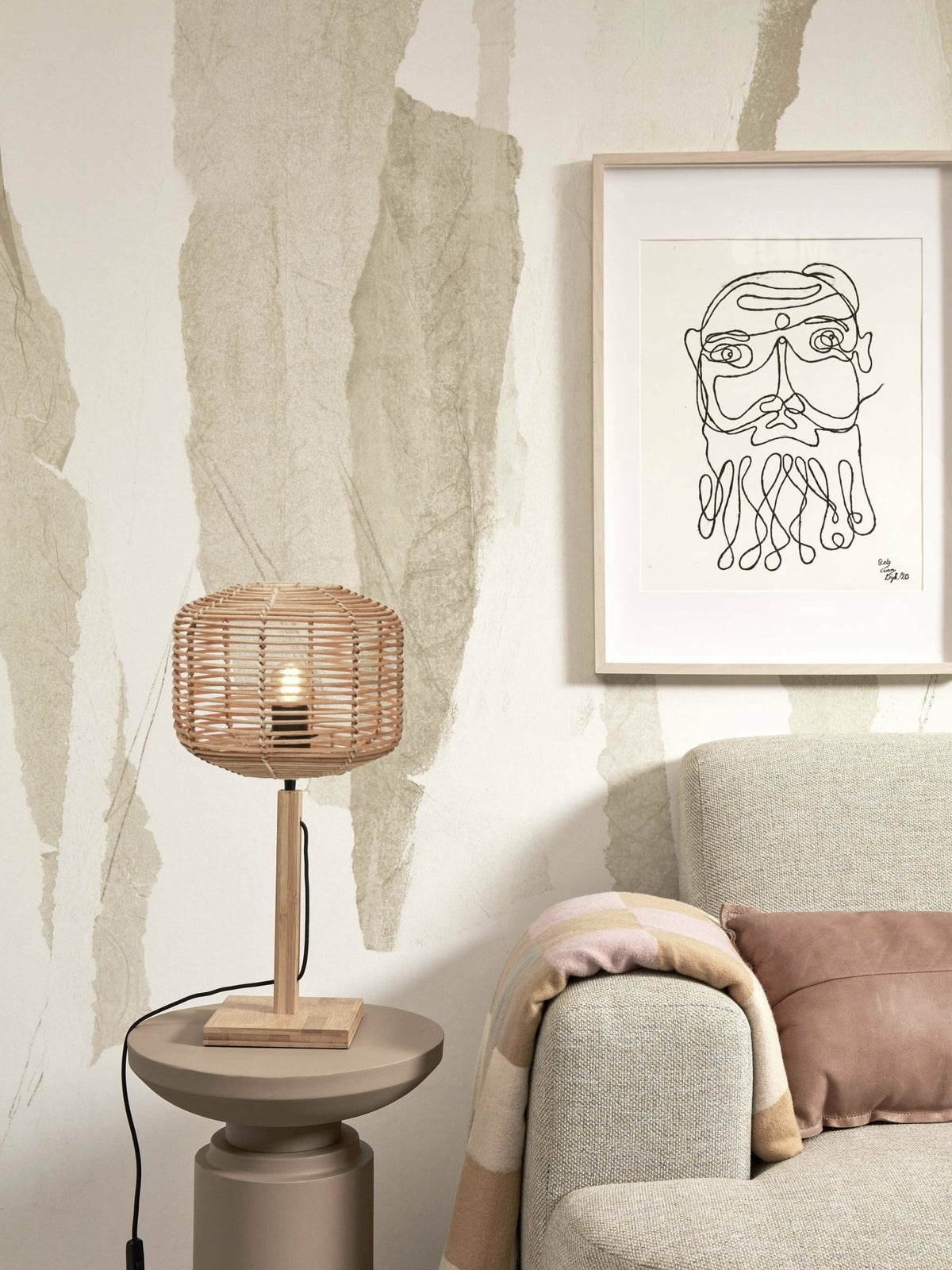 Table Lamp Tanami Bamboo Nat. H.40Cm/Shade Dia.25Xh.20Cm Rattan. Nat. - Good & Mojo - The Cool Republic