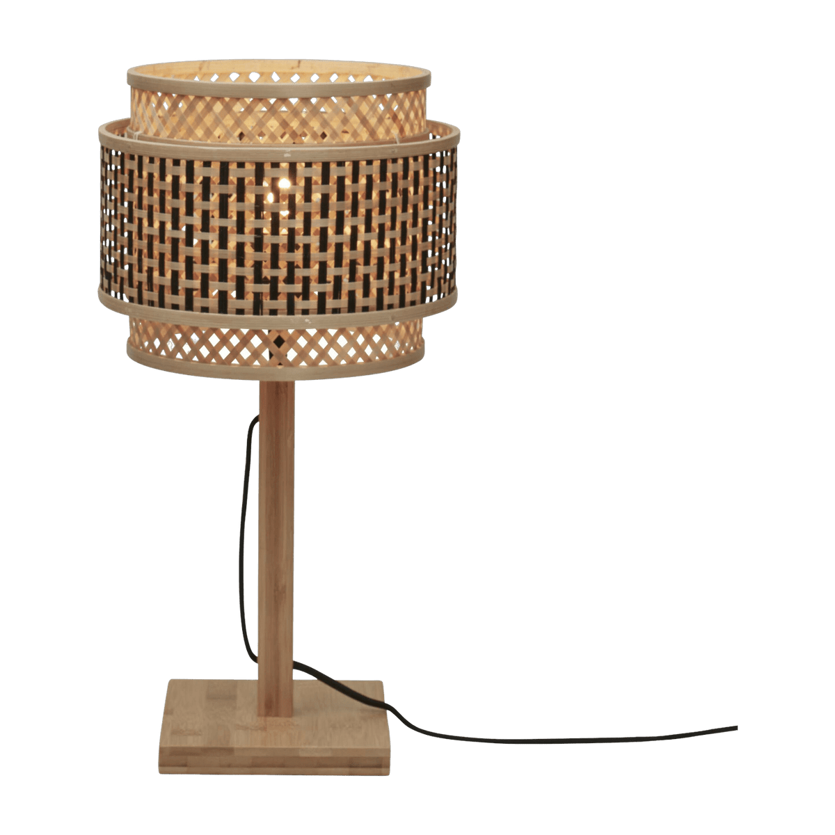 Lampe à poser en bambou naturel avec abat-jour rond noir et naturel 25x20 cm Bhutan - Good & Mojo - The Cool Republic