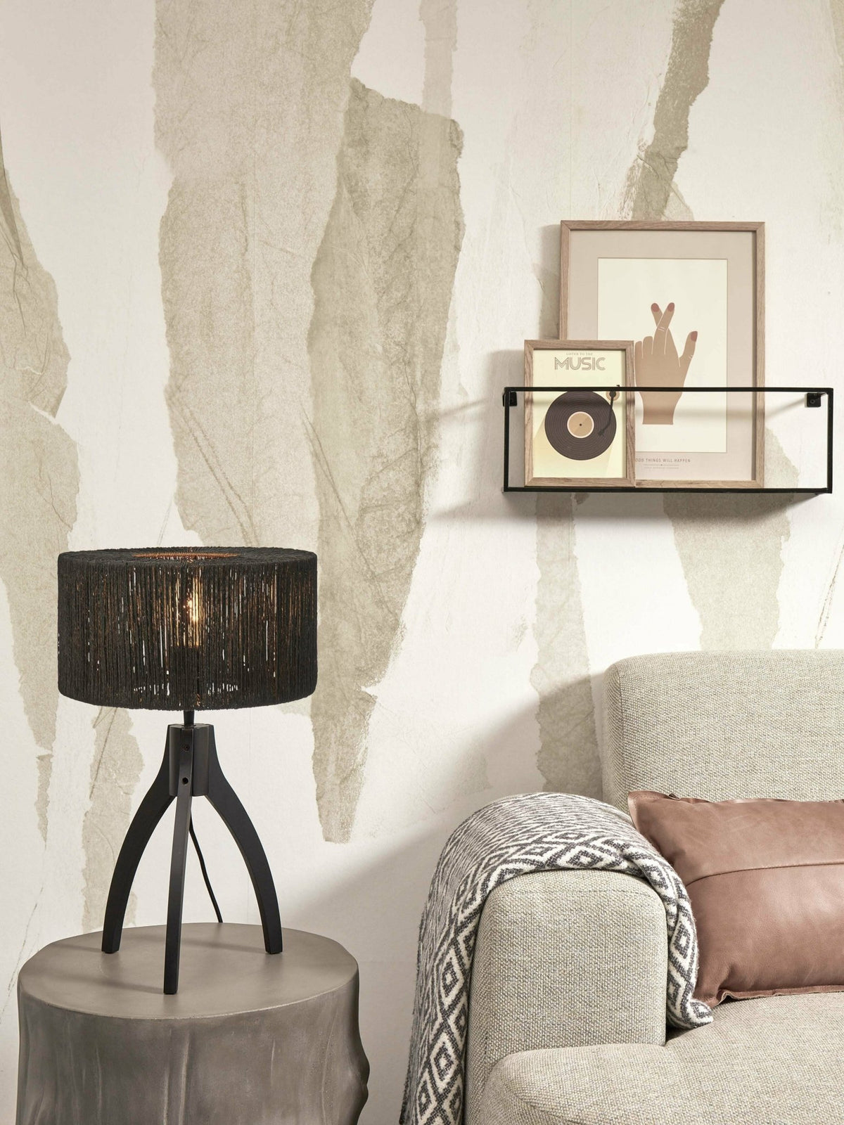Lampe à poser en bambou noir avec abat-jour noir 30x40 cm Iguazu - Good & Mojo - The Cool Republic
