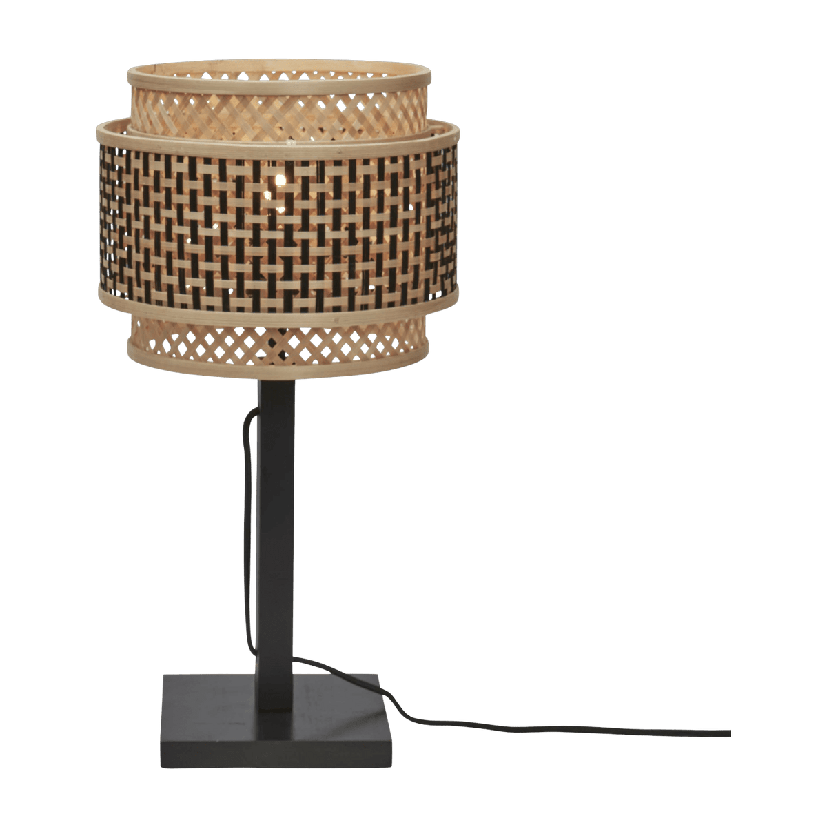 Lampe à poser en bambou noir avec abat-jour rond noir et naturel 25x20 cm Bhutan - Good & Mojo - The Cool Republic