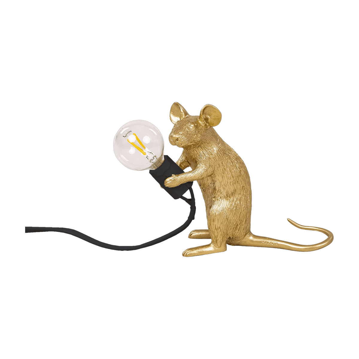 Lampe à poser en résine dorée et noir 5 x 15 cm Mouse assise USB - Seletti - The Cool Republic