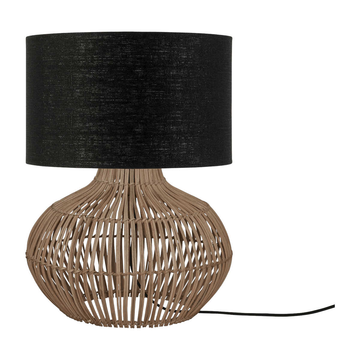 Lampe à poser en rotin avec abat-jour en lin noir 32x20cm Kalahari - Good & Mojo - The Cool Republic