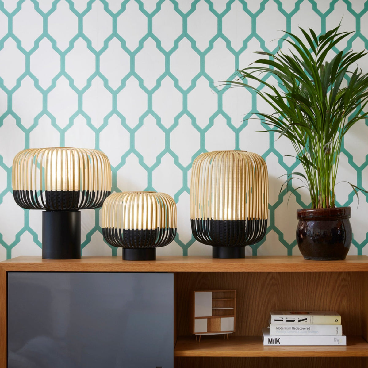 Lampe à poser noire small 27 x 24 cm Bamboo - Forestier - The Cool Republic