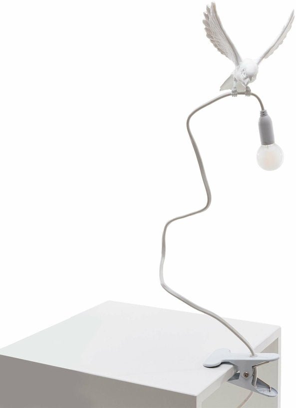 Lampe avec pince en résine blanche Landing Sparrow - Seletti - The Cool Republic