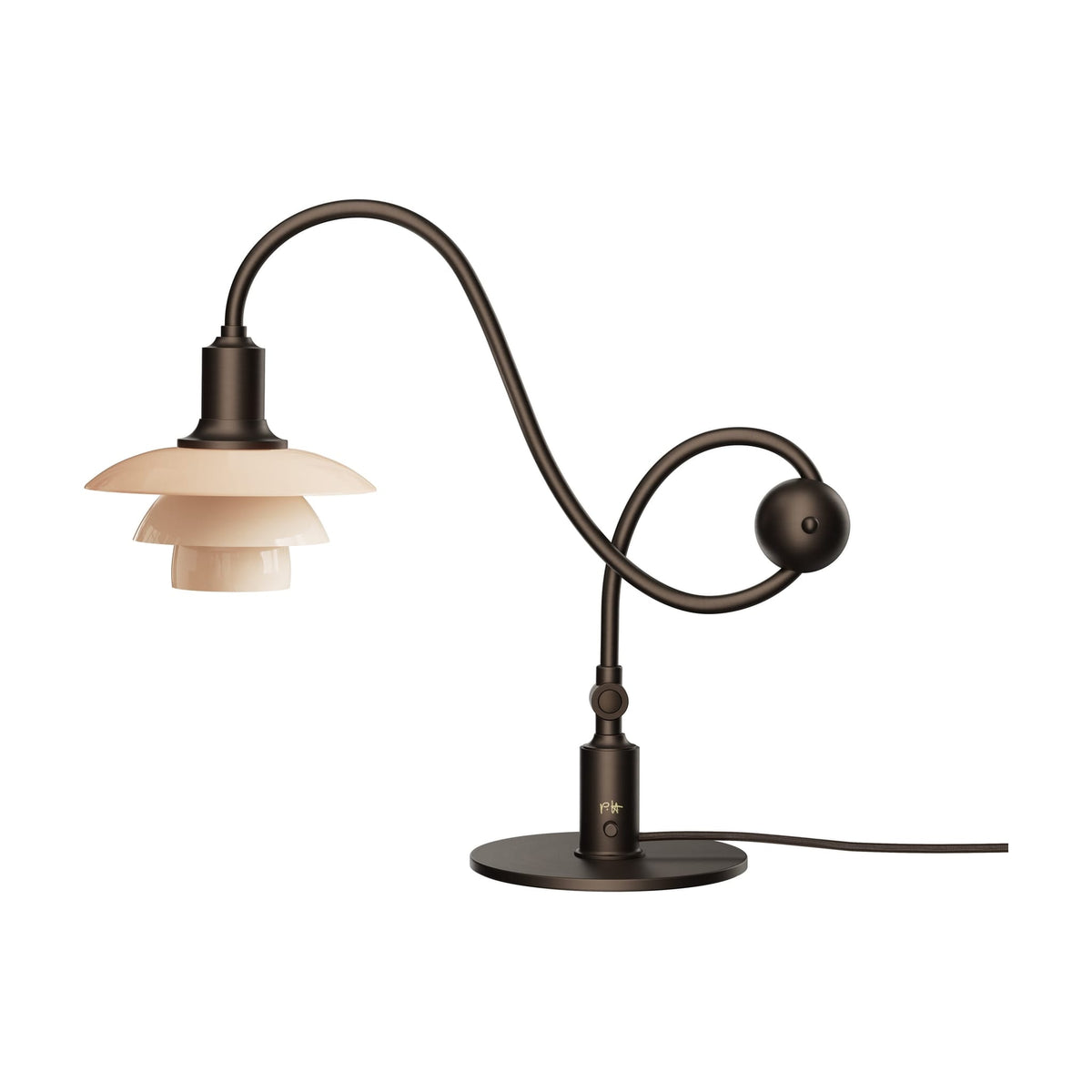 Lampe de bureau design en laiton bruni et verre soufflé opalin terracotta 36,4cm Ph 1/1 Piano - Louis Poulsen — vue 7