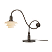 Lampe de bureau design en laiton bruni et verre soufflé opalin terracotta 36,4cm Ph 1/1 Piano - Louis Poulsen