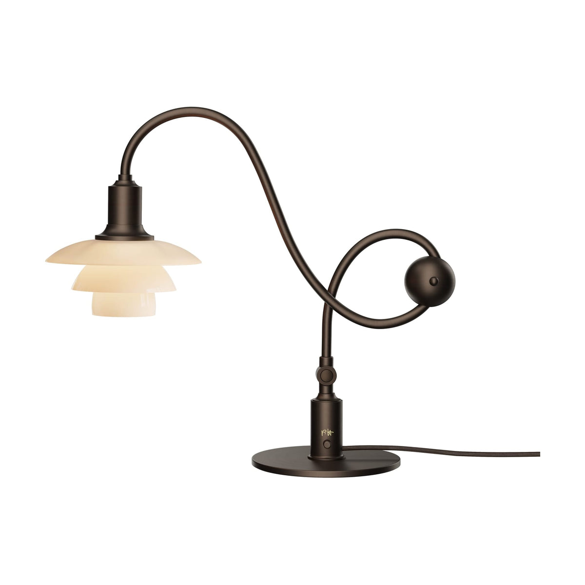 Lampe de bureau design en laiton bruni et verre soufflé opalin terracotta 36,4cm Ph 1/1 Piano - Louis Poulsen
