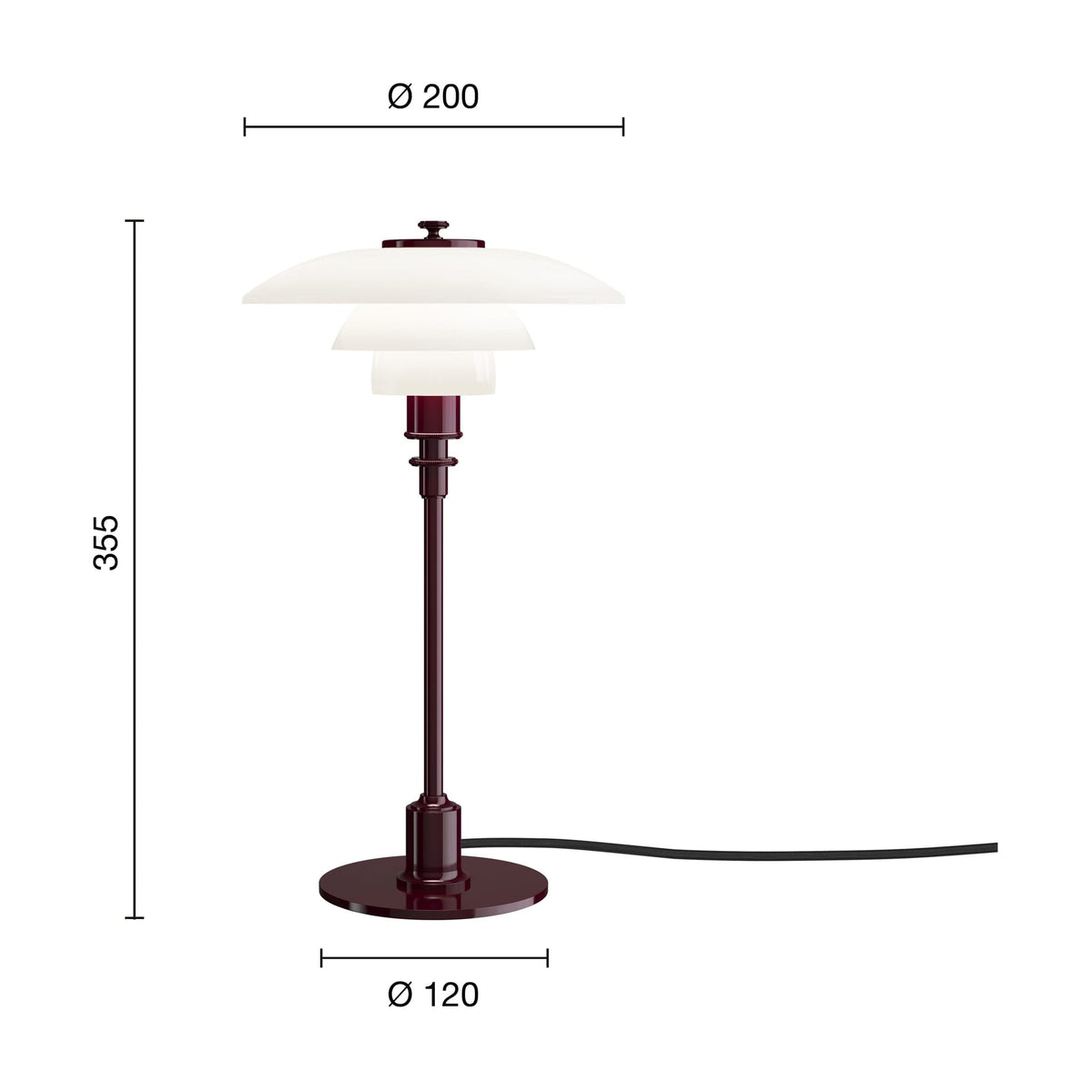 Lampe de table design en verre opalin et métal bordeaux 35,5cm Ph 2/1 - Louis Poulsen — vue 3