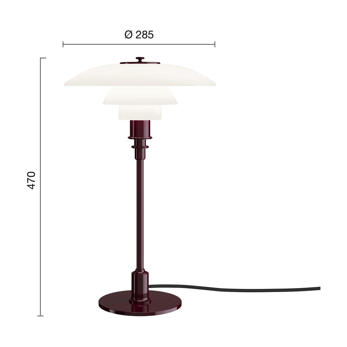Lampe de table design en verre opalin et métal bordeaux 45,5cm Ph 3/2 - Louis Poulsen — vue 4