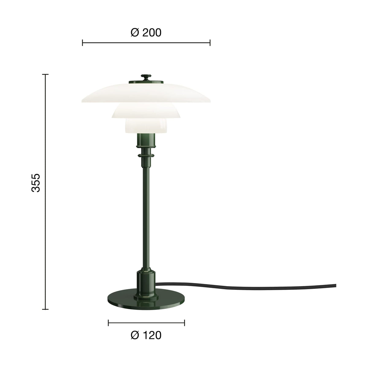 Lampe de table design en verre opalin et métal vert 35,5cm Ph 2/1 - Louis Poulsen — vue 3