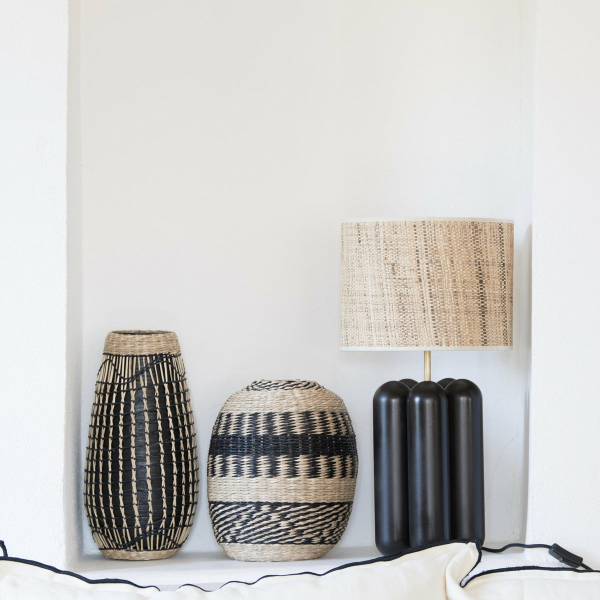 Wooden lamp and raphia black Charlotte - Cosin Paris - The Cool Republic