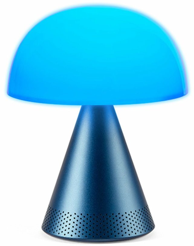 Lampe LED audio sans fil en aluminium bleu L Mina - Lexon - The Cool Republic