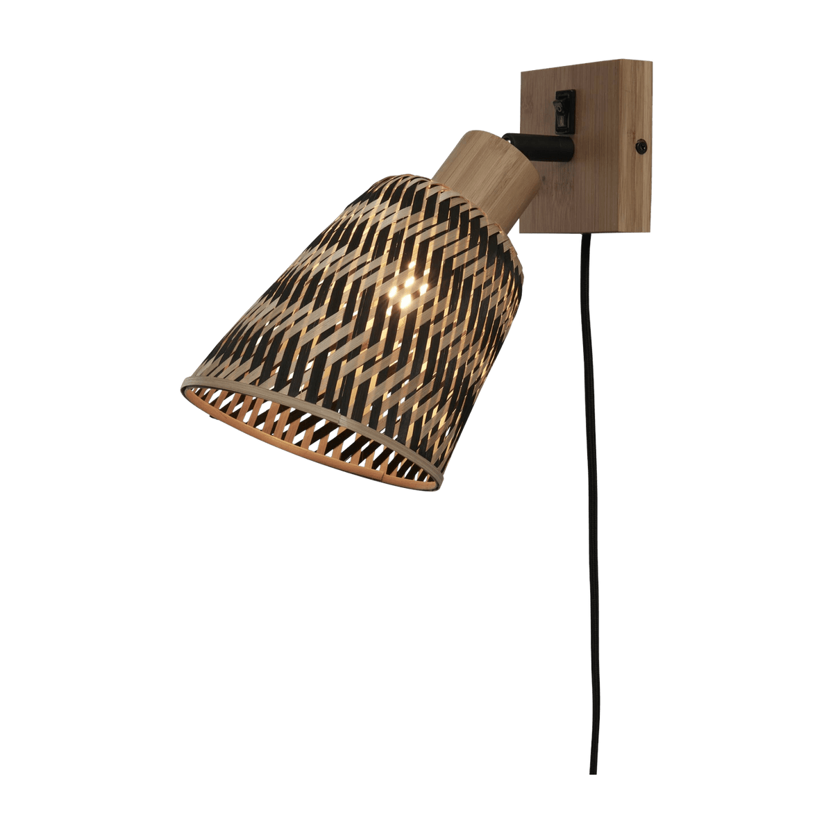 Lampe murale tressée en bambou noir et naturel 10x10 cm Java - Good & Mojo - The Cool Republic