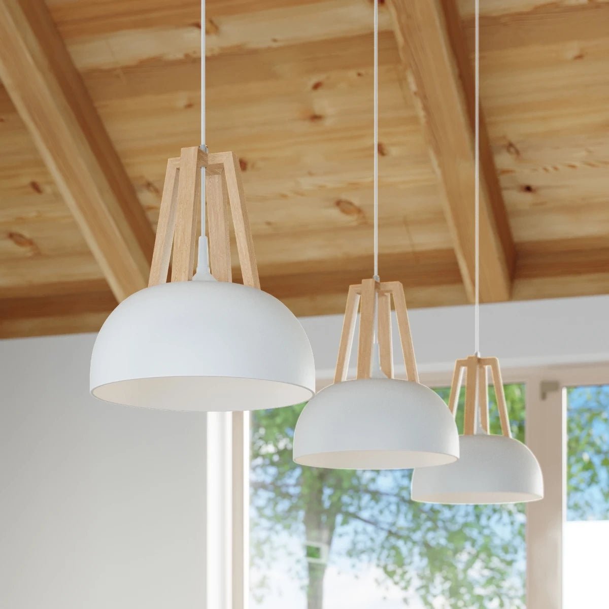 Lampe pendante en acier bois et acier blanc 30x85cm Casco - Sollux - The Cool Republic