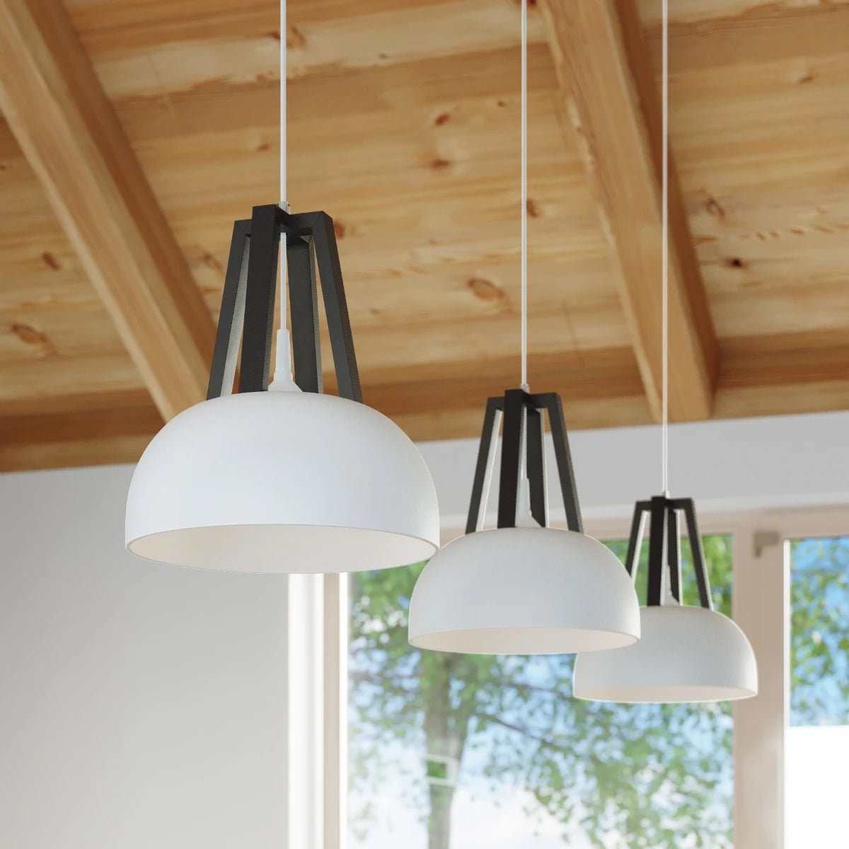 Lampe pendante en acier bois et acier blanc et noir 30x85cm Casco - Sollux - The Cool Republic