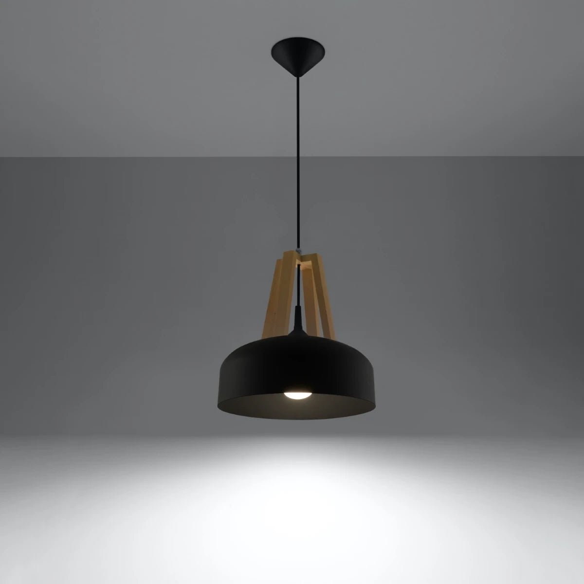 Lampe pendante en acier bois et acier noir 30x85cm Casco - Sollux - The Cool Republic