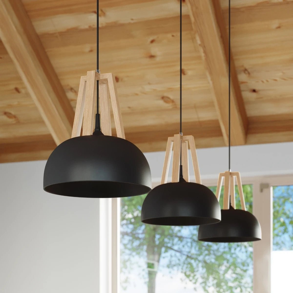 Lampe pendante en acier bois et acier noir 30x85cm Casco - Sollux - The Cool Republic