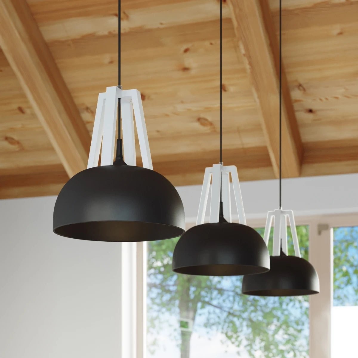 Lampe pendante en acier bois et acier noir et blanc 30x85cm Casco - Sollux - The Cool Republic