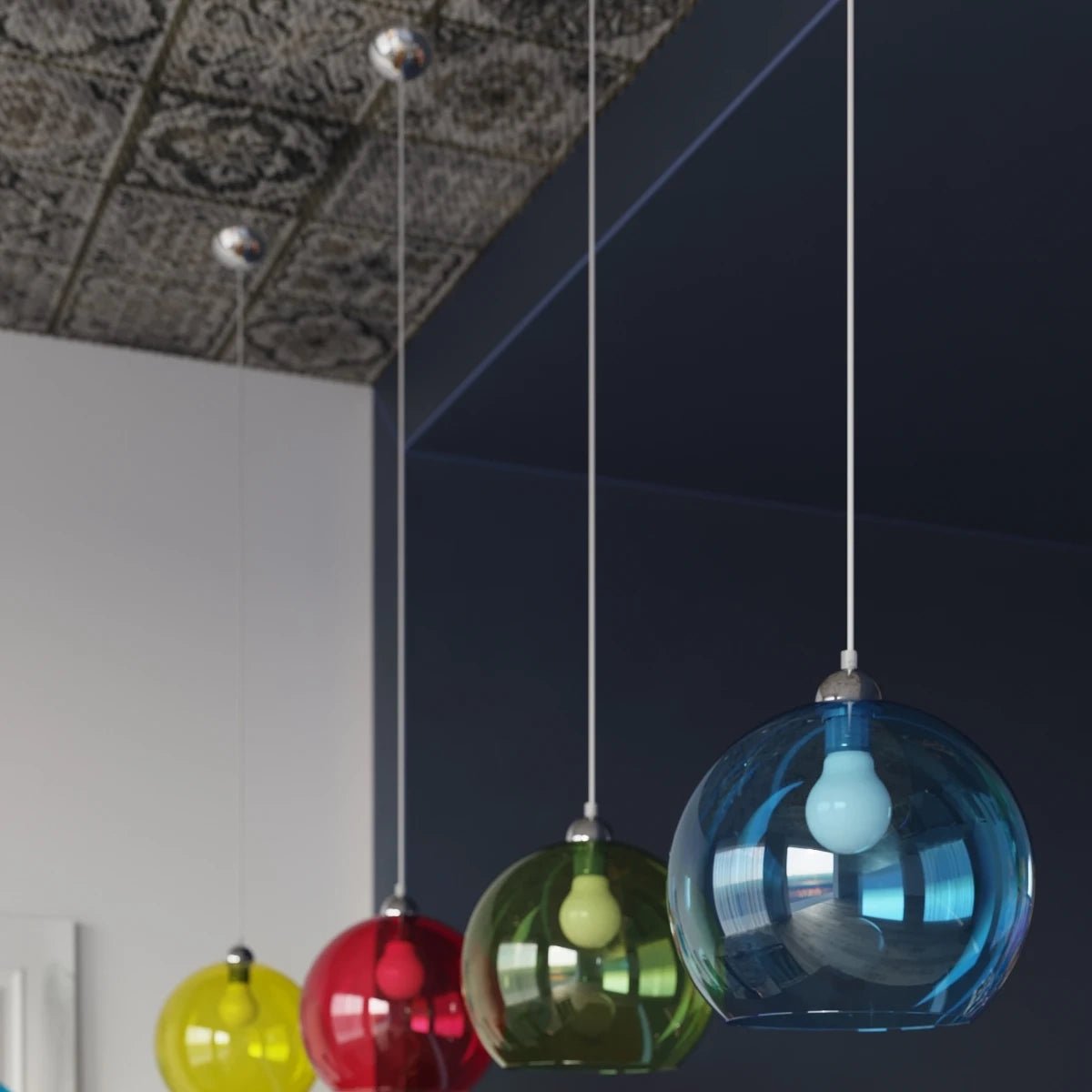 Lampe pendante en acier verte 30x120cm Ball - Sollux - The Cool Republic