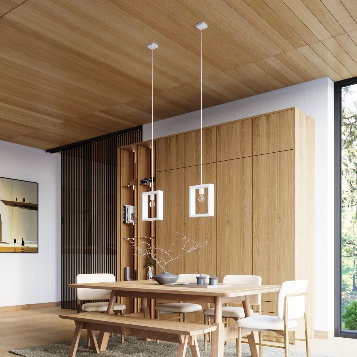 Lampe suspendue en acier blanc et bois 24x8x133cm Aries - Sollux - The Cool Republic